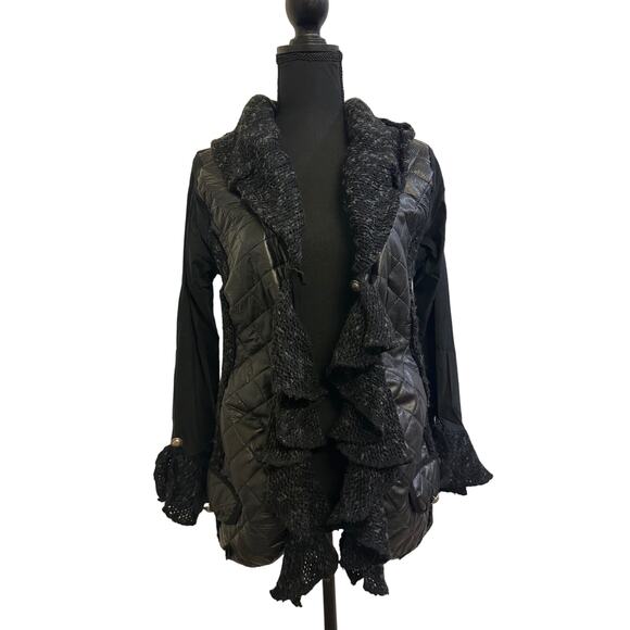 Vintage French Designer Zone Bleue Paris Cardigan Black Patchwork Material Sz T4 - Picture 1 of 3